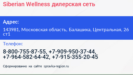 Siberian Wellness дилерская сеть - визитка