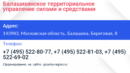 Балашихинское территориальное управление силами и средствами - визитка