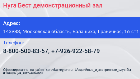 Нуга Бест демонстрационный зал - визитка