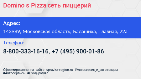 Domino s Pizza сеть пиццерий - визитка