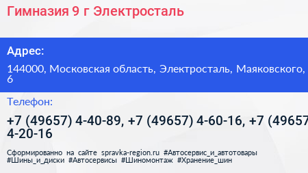 Гимназия 9 г Электросталь - визитка