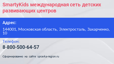 SmartyKids международная сеть детских развивающих центров - визитка