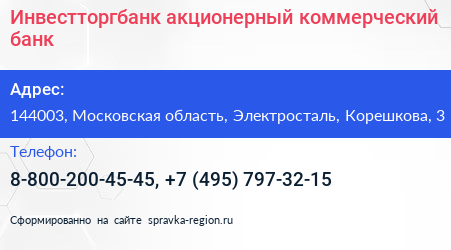 Инвестторгбанк акционерный коммерческий банк - визитка
