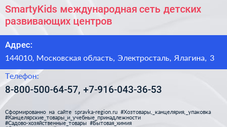 SmartyKids международная сеть детских развивающих центров - визитка