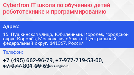 Cybertron IT школа по обучению детей робототехнике и программированию - визитка