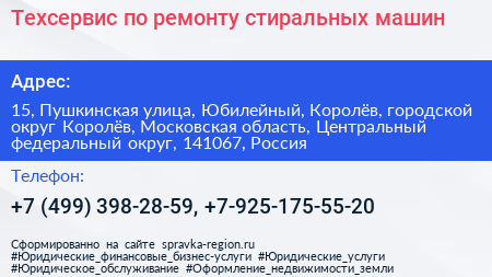 Техсервис по ремонту стиральных машин - визитка