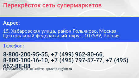 Перекрёсток сеть супермаркетов - визитка