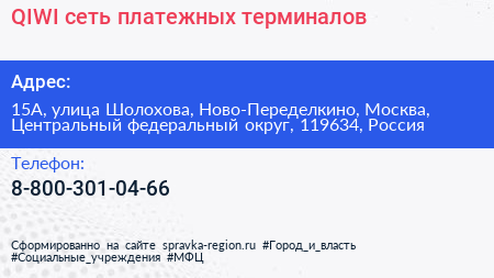 QIWI сеть платежных терминалов - визитка