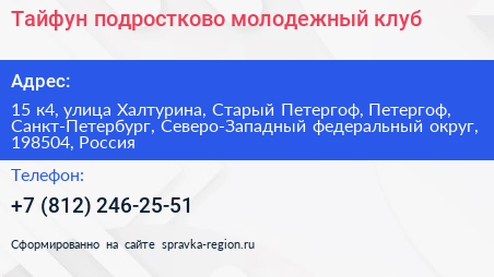 Тайфун подростково молодежный клуб - визитка