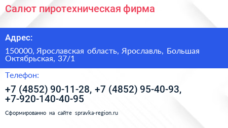 Салют пиротехническая фирма - визитка