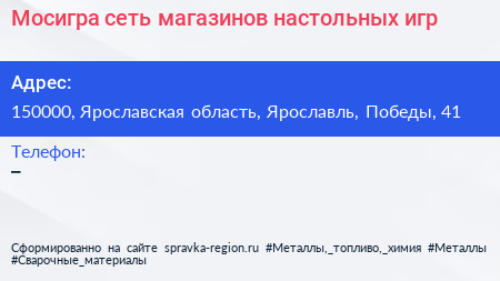 Мосигра сеть магазинов настольных игр - визитка