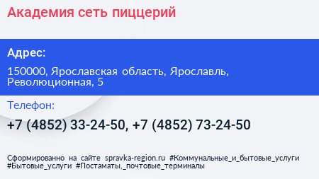 Академия сеть пиццерий - визитка
