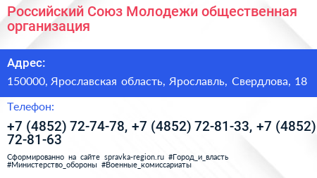 Российский Союз Молодежи общественная организация - визитка