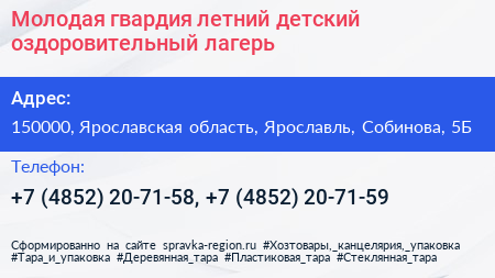 Молодая гвардия летний детский оздоровительный лагерь - визитка