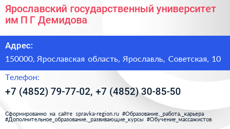 Ярославский государственный университет им П Г Демидова - визитка