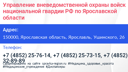 Управление вневедомственной охраны войск национальной гвардии РФ по Ярославской области - визитка