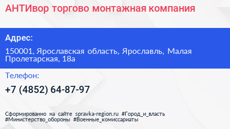 АНТИвор торгово монтажная компания - визитка