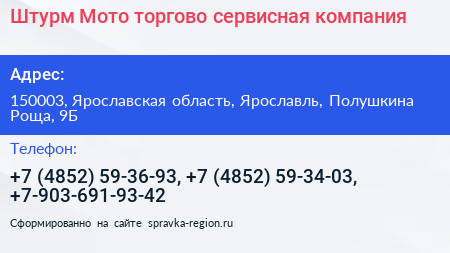 Штурм Мото торгово сервисная компания - визитка