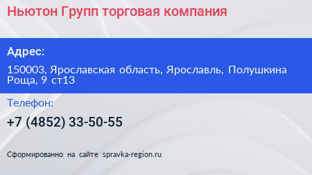 Ньютон Групп торговая компания - визитка