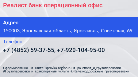 Реалист банк операционный офис - визитка