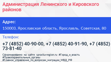 Администрация Ленинского и Кировского районов - визитка