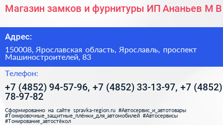 Магазин замков и фурнитуры ИП Ананьев М В  - визитка