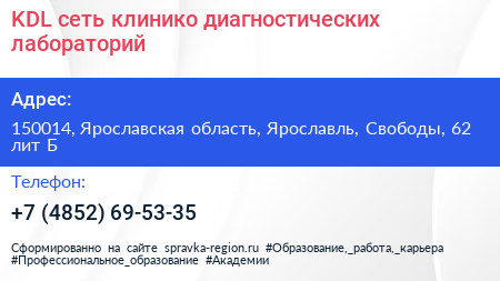 KDL сеть клинико диагностических лабораторий - визитка