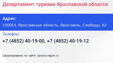 Департамент туризма Ярославской области - визитка
