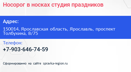 Носорог в носках студия праздников - визитка