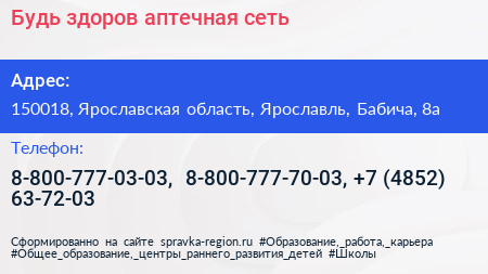 Будь здоров аптечная сеть - визитка