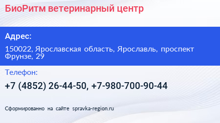 БиоРитм ветеринарный центр - визитка