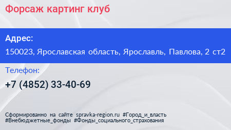 Форсаж картинг клуб - визитка