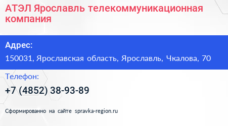 Нажмите, чтобы скачать визитку АТЭЛ Ярославль телекоммуникационная компания - визитка