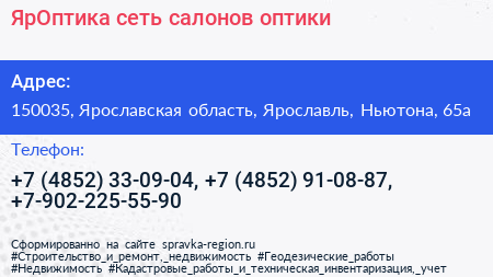 ЯрОптика сеть салонов оптики - визитка