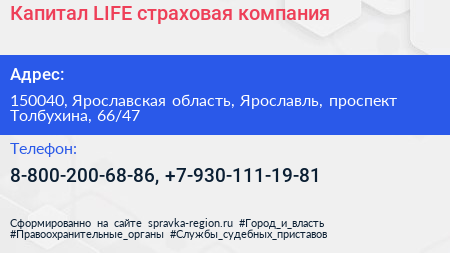 Капитал LIFE страховая компания - визитка