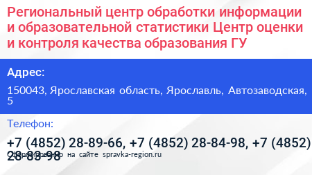 Региональный центр обработки информации и образовательной статистики Центр оценки и контроля качества образования ГУ - визитка