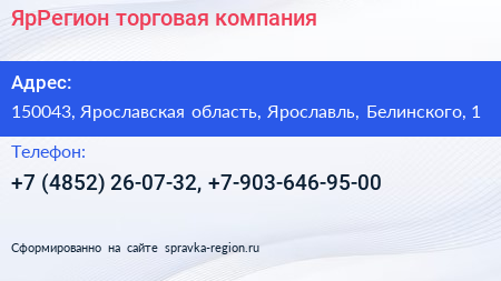 ЯрРегион торговая компания - визитка