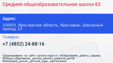 Средняя общеобразовательная школа 83 - визитка