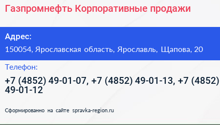 Газпромнефть Корпоративные продажи - визитка