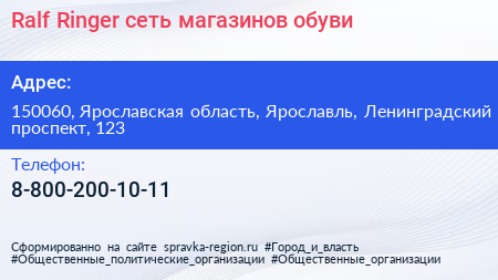 Ralf Ringer сеть магазинов обуви - визитка