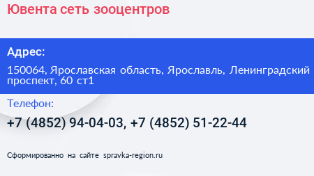 Ювента сеть зооцентров - визитка