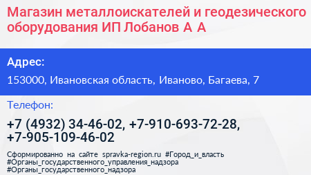 Магазин металлоискателей и геодезического оборудования ИП Лобанов А А  - визитка