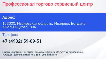Профессионал торгово сервисный центр - визитка