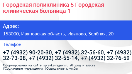 Городская поликлиника 5 Городская клиническая больница 1 - визитка