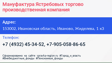 Мануфактура Ястребовых торгово производственная компания - визитка