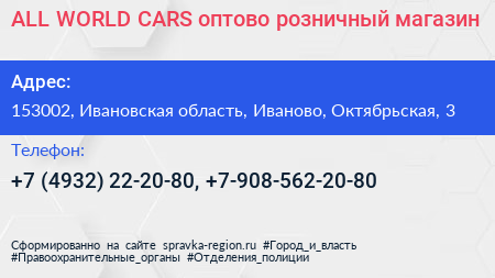 ALL WORLD CARS оптово розничный магазин - визитка
