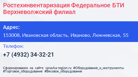 Ростехинвентаризация Федеральное БТИ Верхневолжский филиал - визитка