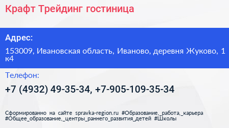 Крафт Трейдинг гостиница - визитка