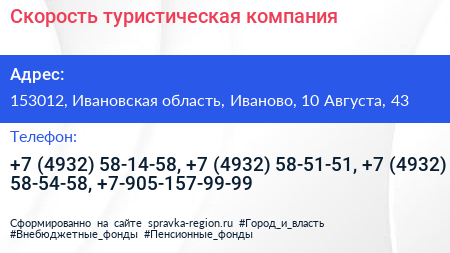 Скорость туристическая компания - визитка