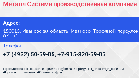 Металл Система производственная компания - визитка